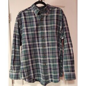 VTG Chevella Tournament Arrow Mens L Blue Green White Plaid Button Down Shirt